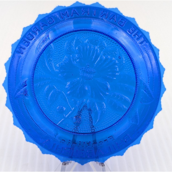 The Bartram Garden Philadelphia Glass Window Decor Pairpoint Cup Plate Blue - Picture 4 of 9